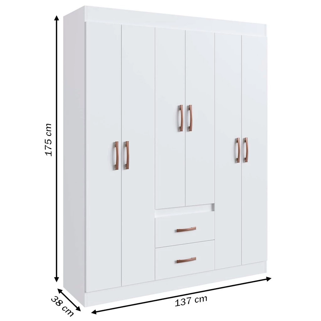 Guarda-Roupa de Solteiro Montevideu 6 Portas 2 Gavetas