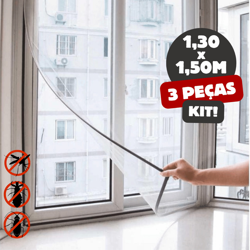 Kit 3 Tela Mosquiteiro Janela 130x150cm Remov vel Com Fecho Contato E 