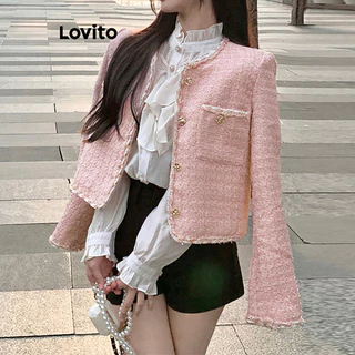 Lovito Elegante Jaqueta Feminina de Patchwork com Botão Frontal e Bolso LNA41060