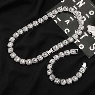 Pulseira de açúcar de rocha incrustado com corrente de gelo de zircônia hip-hop incrustada Pulseira cubana Colar cubano