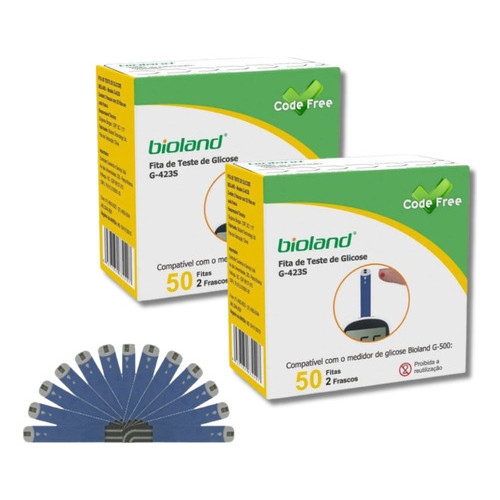 Fita De Glicose Teste Bioland Code Free G-423s G500 100uni | Shopee Brasil