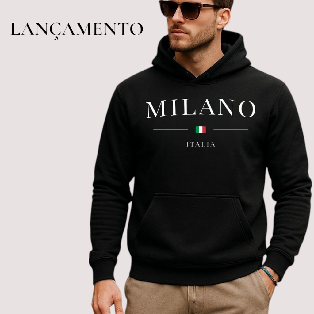 BLUSA FRIO MOLETOM FLANELADO QUENTE ESTAMPA MILANO ITALIA | Shopee Brasil