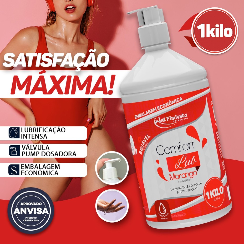 LUBRIFICANTE ÍNTIMO COMFORT LUB MORANGO PARA VAGINAL, ANAL, ORAL, MASTURBAÇÃO