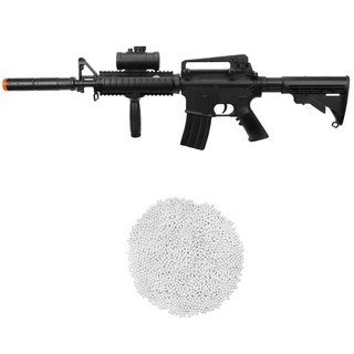 Kit Rifle Airsoft Elétrico Full Auto M4A1 M83A1 AEG 6mm Preta - Double Eagle + 2000 Esferas 0.12g