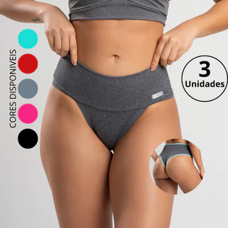 Kit 3 Calcinhas Fitness Cós Alto Calcinha Seca Barriga em Oferta na Shopee