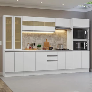 Armário de Cozinha Completa 100% MDF 310 cm Branco Smart Madesa 03 em Oferta na Shopee