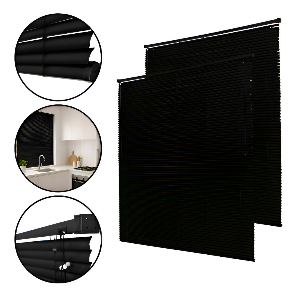 Kit 2 Persianas Horizontal Off 25mm 0,80x1,30cm Pvc Evolux Preta Quarto ...