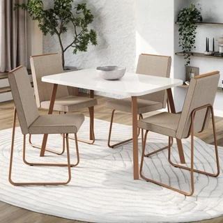 Conjunto Sala de Jantar 4 Cadeiras Creta Carraro Gelo e Rosê em Oferta na Shopee