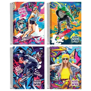 Caderno Espiral Jandaia Universitário Capa Dura Teen Way 15 Matérias 300 Folhas - Embalagem com 2 Unidades (Sortidos) em Oferta na Shopee