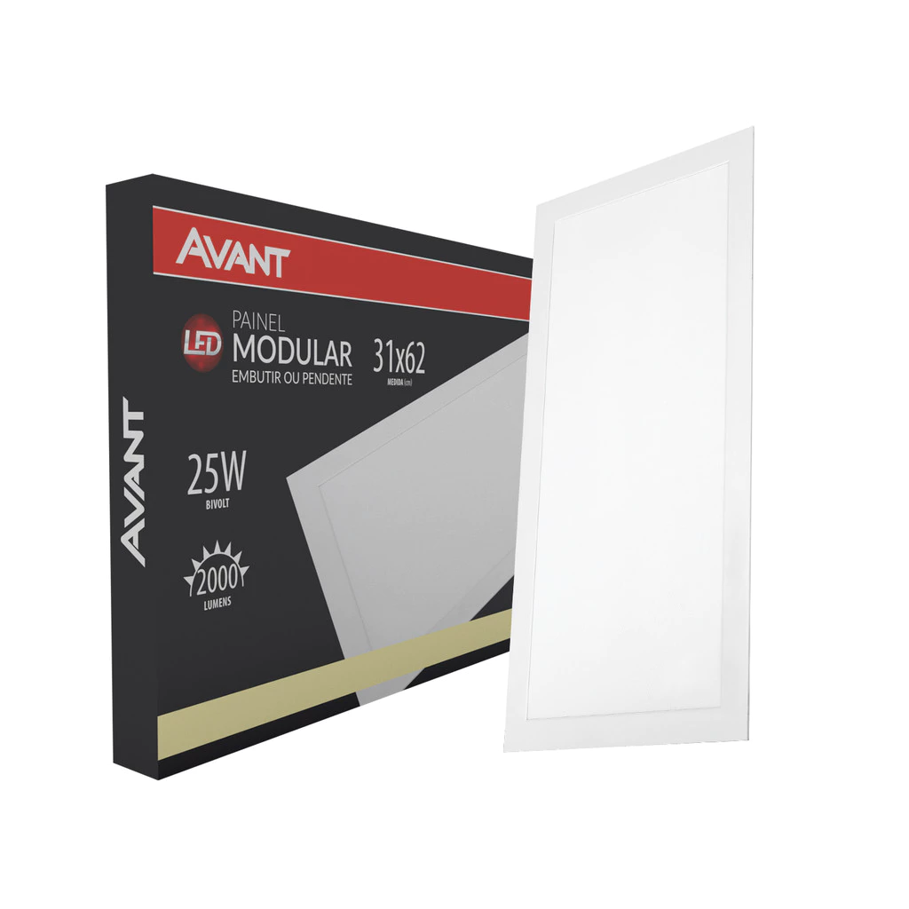Painel Led Modular 62cm 25w 4000K Embutir ou Pendente Avant