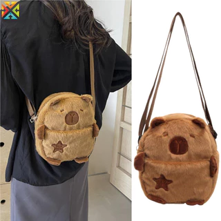 Bonito De Pelúcia Capivara Crossbody Saco Grande Capacidade Bolsa Ombro Dos Desenhos Animados Meninas Moeda Ajustável Zí