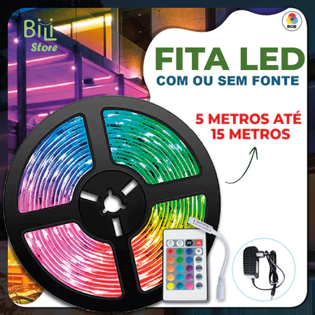 15M Fita LED 3528 SUPER LED ULTRA RGB 12V 300 LEDS 16 CORES IP20 Com ou Sem Fonte