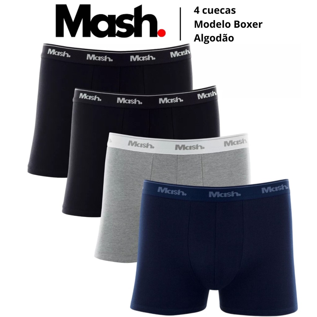 Kit 4 Cuecas Boxer Mash Masculina Algodão Box Original | Shopee Brasil