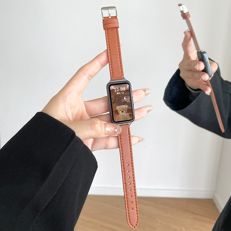 Pulseira De Couro Para Huawei Band 10 9 8 NFC Fivela Magnética