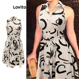 Lovito Vestido feminino com estampa floral elegante e curva plus size LNL70130