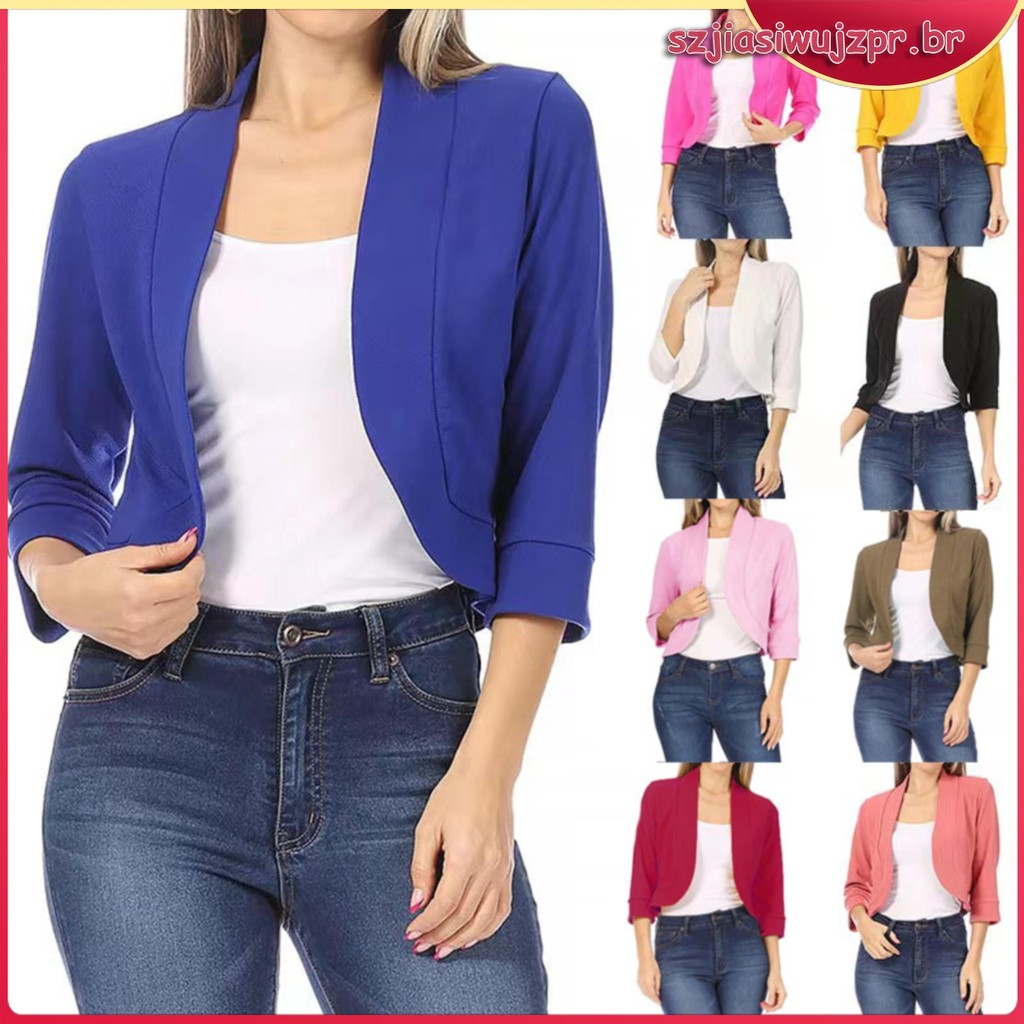 Mulheres Blazer Feminino Com Manga 3/4 Para Trabalho/Escritório ...