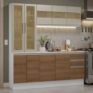Armário de Cozinha Compacta 100% MDF 180 cm Branco/Rustic/Crema Smart Madesa 03 em Oferta na Shopee