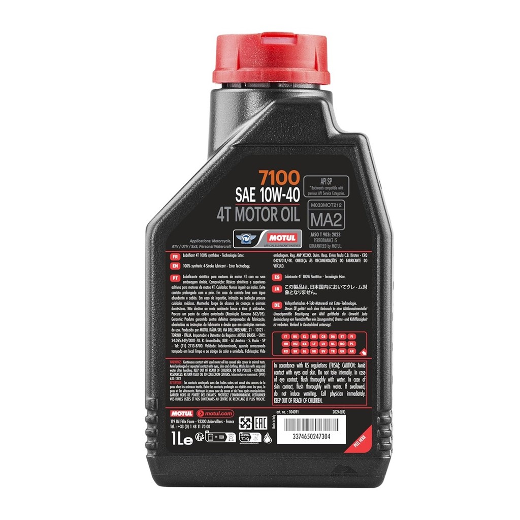 Óleo Motul 7100 4T 10W40 100% Sintético 3L para Z300, Z400, Ninja
