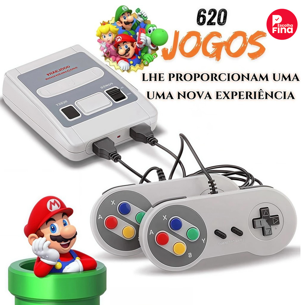 Super Nintendo Mini SNES equipado com 2 controles 8 bits e 620 jogos ...
