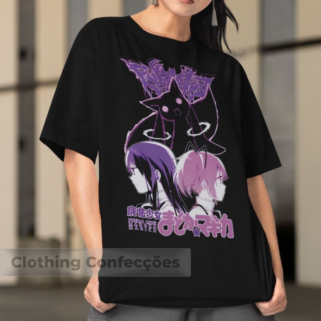 Camiseta Madoka Magica Puella Magi Anime Shoujo Fofo Bruxas Fã Camisa Unissex Blusa 100% Algodão