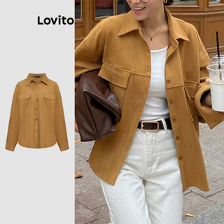 Lovito Jaqueta casual com bolso simples para mulheres L117AD103 em Promoção na Shopee Lovito Jaqueta casual com bolso simples para mulheres L117AD103