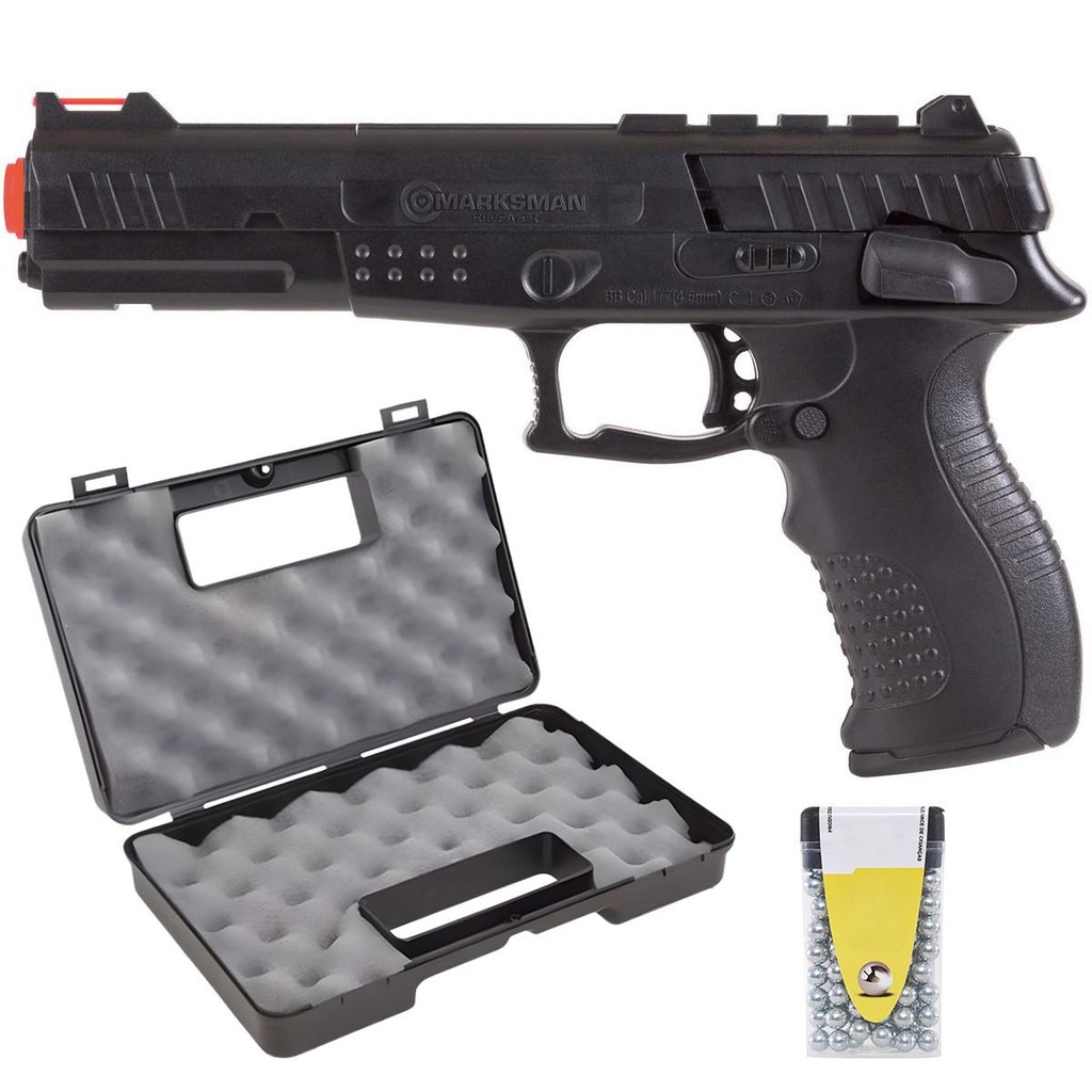 Pistola de Airgun Spring Preta 1018 4.5mm - Marksman + Esferas + Maleta ...