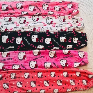 Pijamas Casuais de Flanela Preta para Mulheres Sanrio Hello Kitty, Calças de Lã Quentes, Moda Outono Inverno em Oferta na Shopee