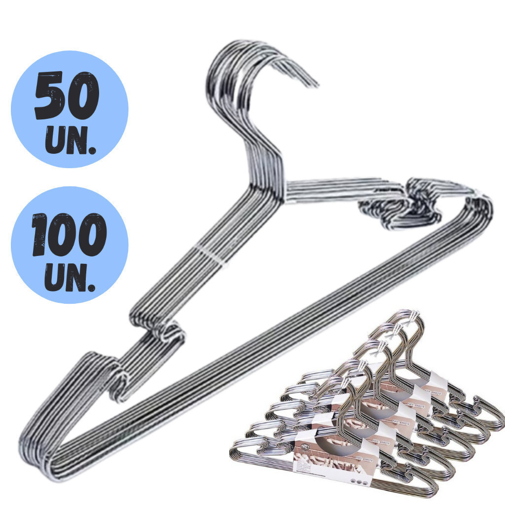 Cabides Tintureiro Aço Inox 50 ou 100 Peças Executivo Reforçado ...