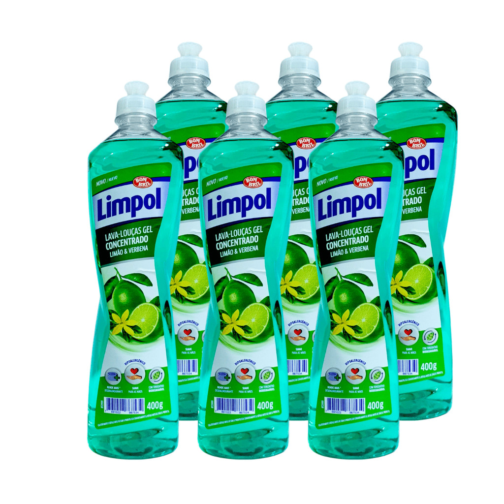KIT C/ 6 DETERGENTES LIMPOL GEL LIMAO E VERBENA 400G | Shopee Brasil
