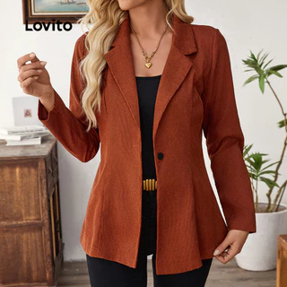 Lovito Blazer Casual de botão liso para mulheres LBL23449 em Promoção na Shopee Lovito Blazer Casual de botão liso para mulheres LBL23449