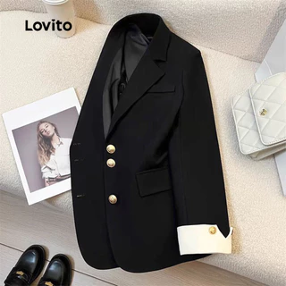 Lovito Blazer elegante e liso Colorblock para mulheres LNL101631 em Promoção na Shopee Lovito Blazer elegante e liso Colorblock para mulheres LNL101631