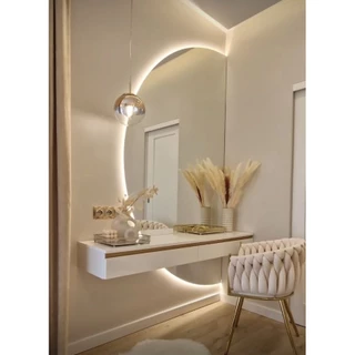 Espelho Orgânico Luz Led Meia Lua de Vidro Lapidado Espelho Para Banheiro Espelho Para Quarto Espelho Para Sala