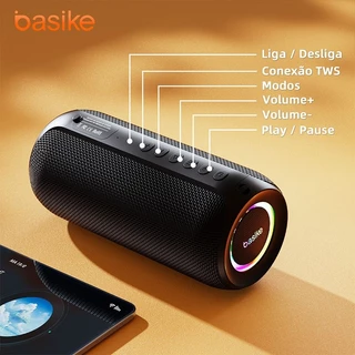 INOVA Basike Caixa De Som Bluetooth Portatil Subwoofer Tws 1+1 Ipx4 Rgb 30W em Oferta na Shopee