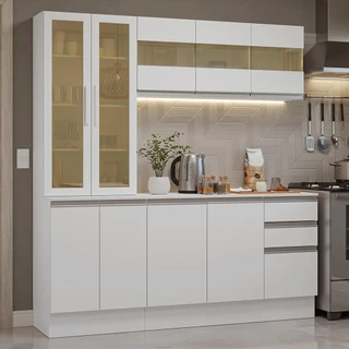 Armário de Cozinha Compacta 100% MDF 180 cm Branco Smart Madesa 03 em Oferta na Shopee