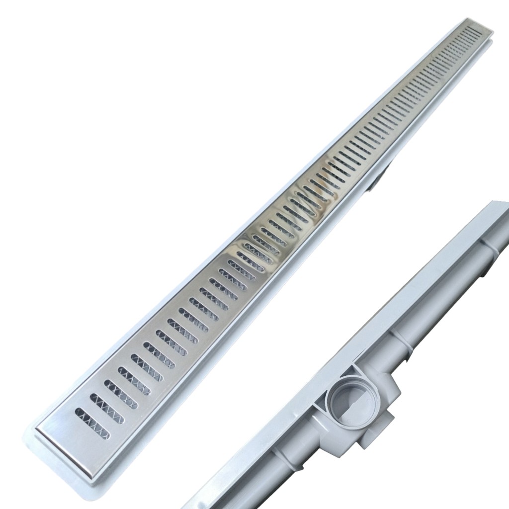 Ralo Linear Banheiro Inox Tradicional 5x90 Coletor Branco Saídas 40mm ...