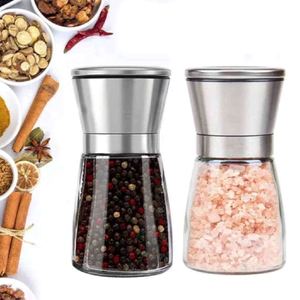 Kit 2 Moedor De Pimenta Manual Tempero Sal Vidro Inox Yab