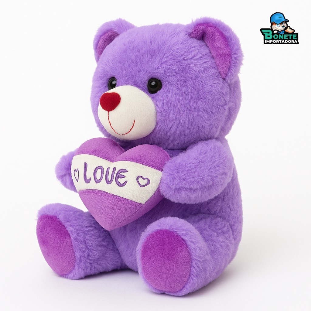 Pelúcia Urso com Coração LOVE 27cm – Lavável com Zíper