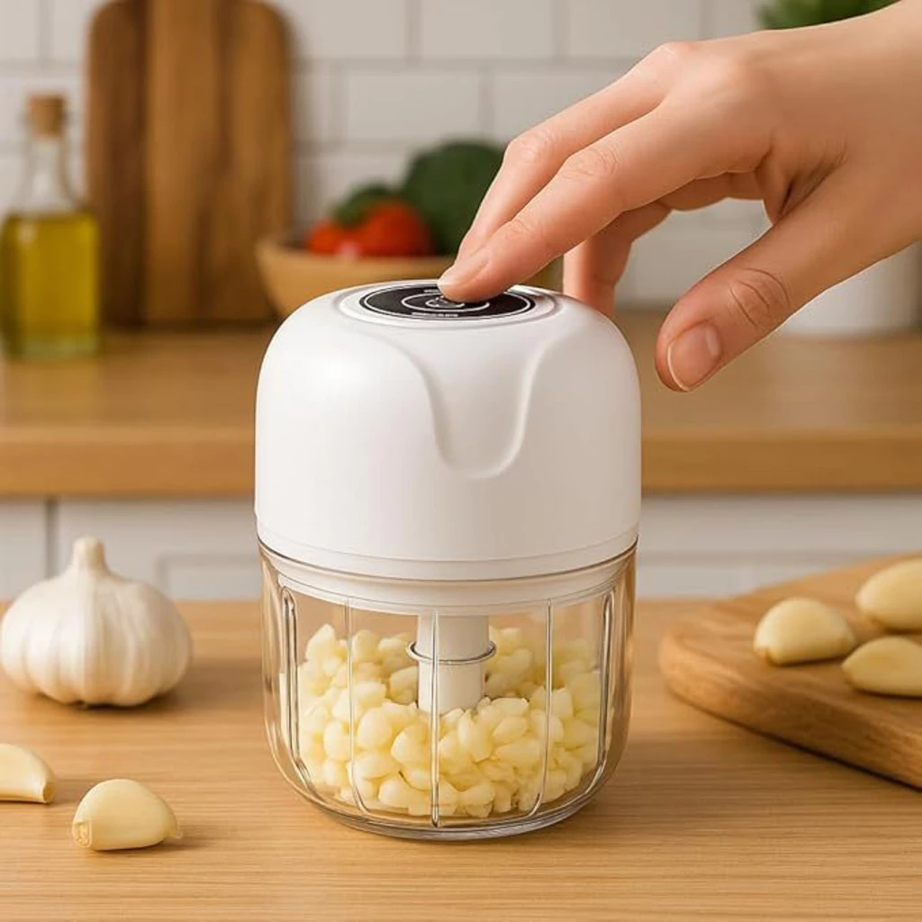 Mini Processador Elétrico de Alimentos Portátil com 3 lâminas de aço inox USB 250 ml Bivolt