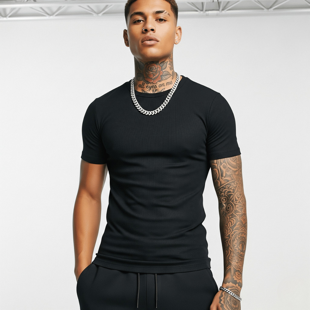 Camiseta Canelada Masculina Estilo Americano, Blusa Canelada Apertada ...