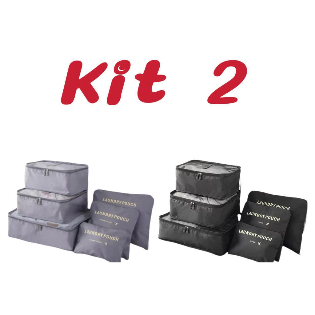 Kit 2 Conjunto de armazenamento de bagagem de viagem Bolsa de higiene pessoal de 6 peças