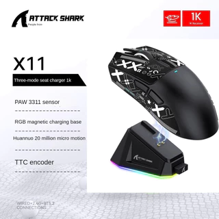 Ataque Tubarão X11 2.4G Leve PAW3311 22000dpi 400IPS BT5.0 Jogos Sem Fio Bluetooth 50G Mouse Três Modos com Base de Carr