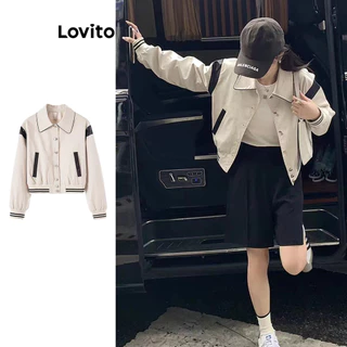 Lovito Jaqueta Colorblock lisa para mulheres LNA70446 em Promoção na Shopee Lovito Jaqueta Colorblock lisa para mulheres LNA70446