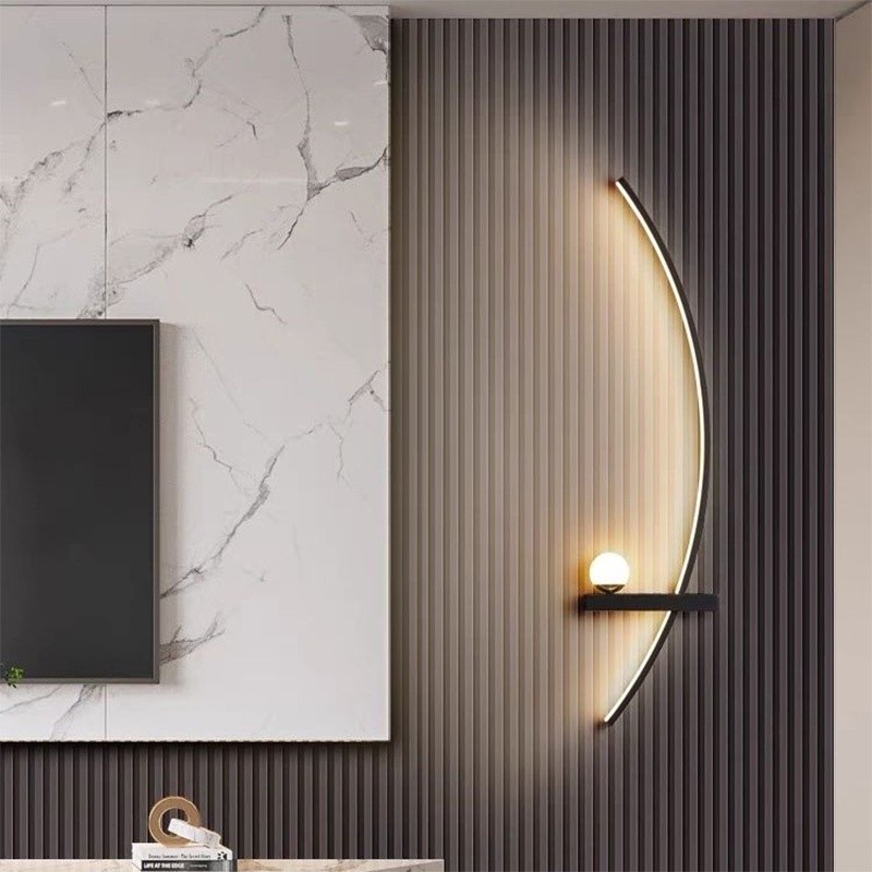 Arandela Luminária Parede Minimalista Onda Luxo Led Para Painel de TV e Cabeceira Preto 110v/220v