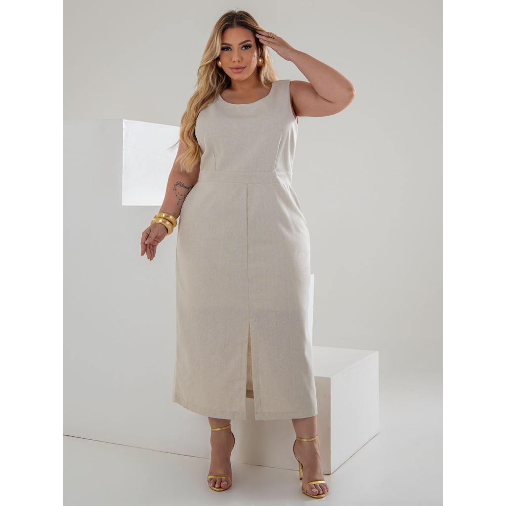 Vestido Plus Size Midi em Linho com Caimento Sofisticado