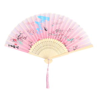 Leque de Mão Japonês Bambu Madeira Tecido em Oferta na Shopee