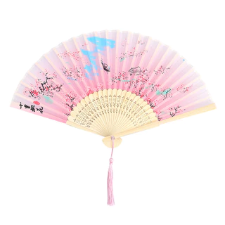 Leque de Mão Japonês Bambu Madeira Tecido em Oferta na Shopee