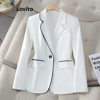 Lovito Blazer casual com botão liso e contraste para mulheres LNL63245