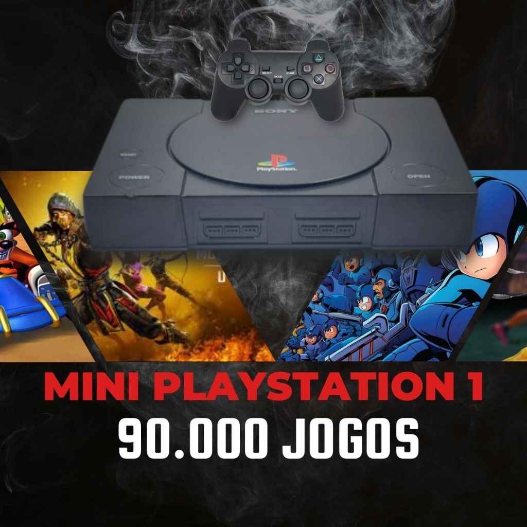 Vídeo Game Mini PS1 Preto Jogos 93 K 2 Controles sem fio 700