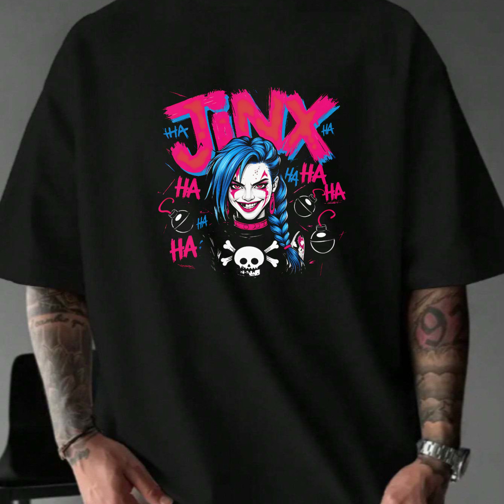 Camiseta Masculina Jinx HA HA HA Streetwear 2025 Novo Estampa Colorida ...