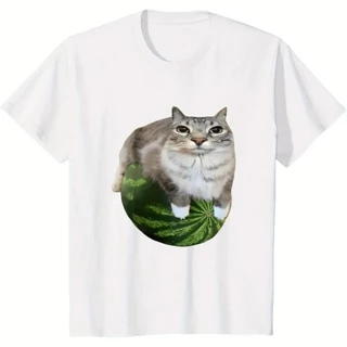 Camiseta Gato Melancia Camisa Blusa Unissex Masculino Feminino 100% Algodão Top Premium Street wear Plus Size